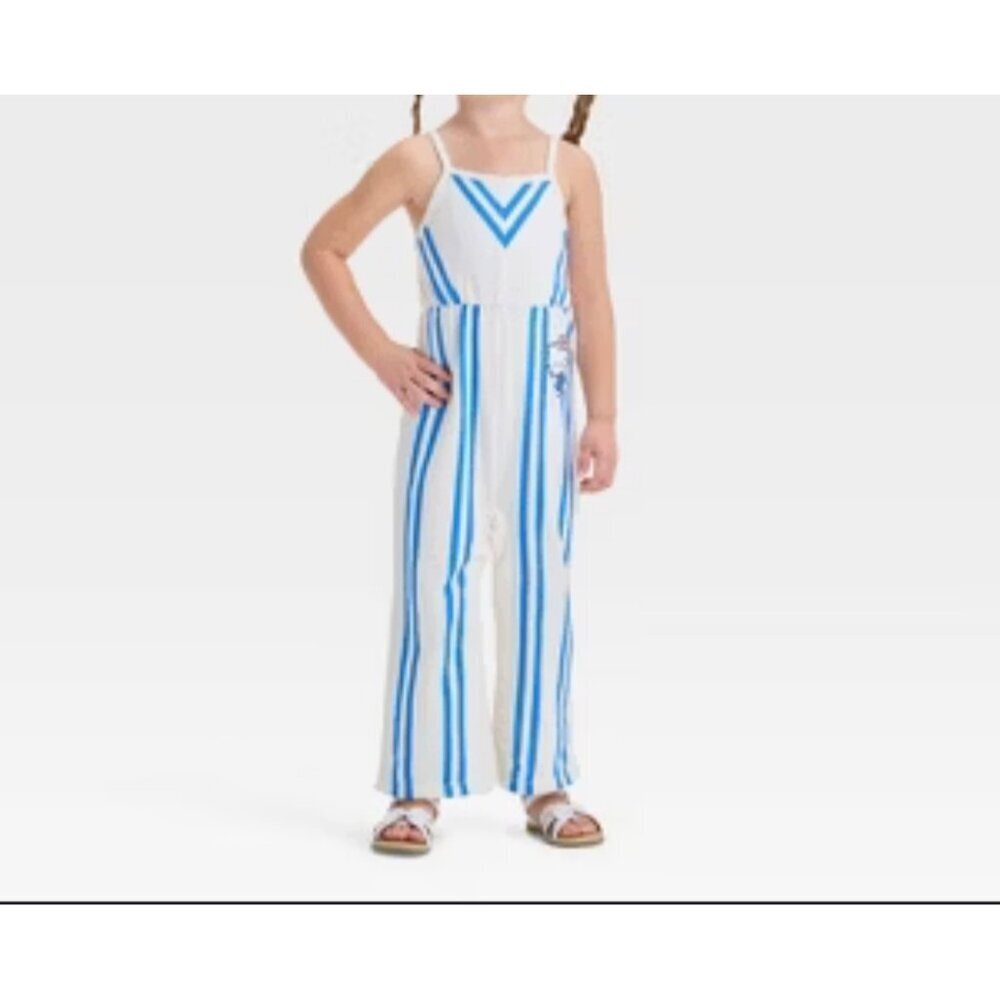Hello Kitty Toddler Girl Wide Leg Romper Offwhite/blue Size 4T NWT